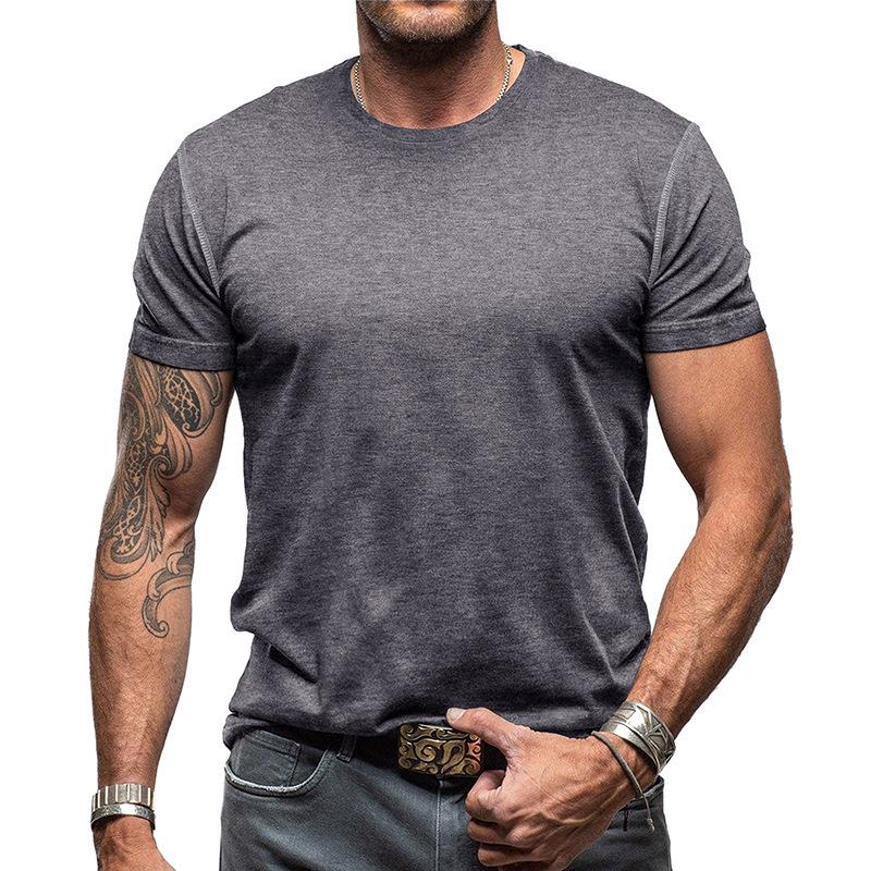 Summer Classic Men's Round Neck Tough Guy Solid Color T-shirt