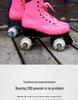 Розово-красные двухрядные роликовые коньки для взрослых с мигающими колесами - Кожаный стиль