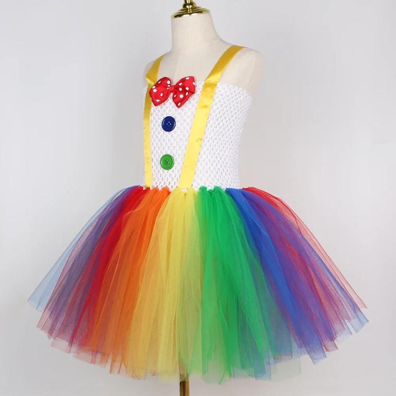 Funny Circus Clown Costume for Girls Carnival Party Dresses Naughty Joker Cosplay Halloween Costume for Kids Fancy Tutu Dress Up