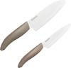 Набор керамических ножей из 2 штук и режет чисто Сантоку Малый 14 см Петит 11 см Твердый и острый для использования Ручка Латте Бежевый Легкий, Острый,