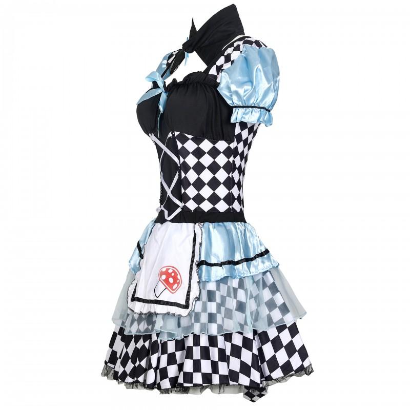 Adult Womens Alice Maid Vampire Clown Lolita Dress Halloween Cosplay Costume Sweet Princess Skirt M XL