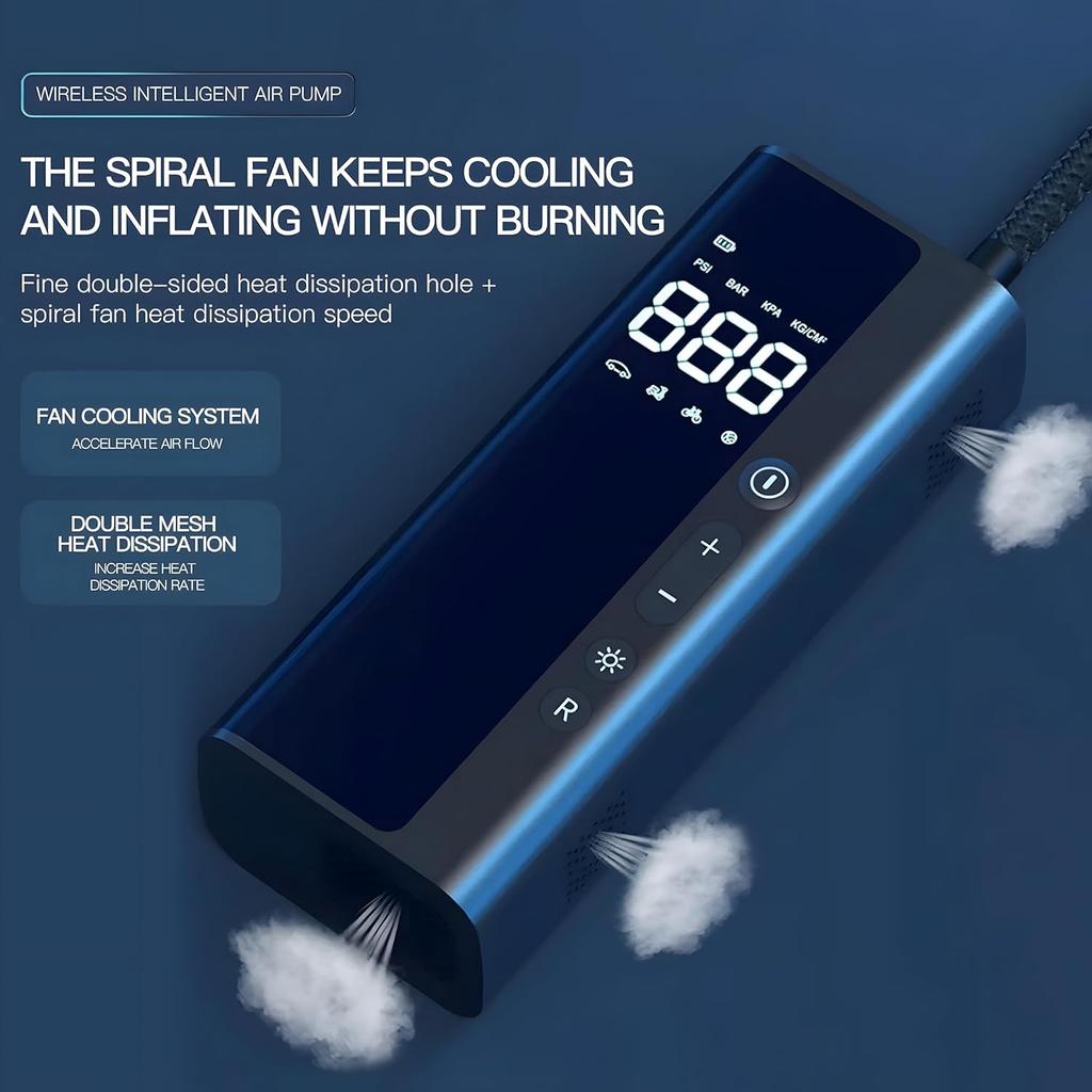 Воздушный компрессор для автомобиля, портативный насос для накачивания шин для велосипеда, грузовика, мотоцикла, беспроводной ЖК-экран 150 фунтов на квадратный дюйм, зарядное устройство для телефона Power Bank на 8000 мАч
