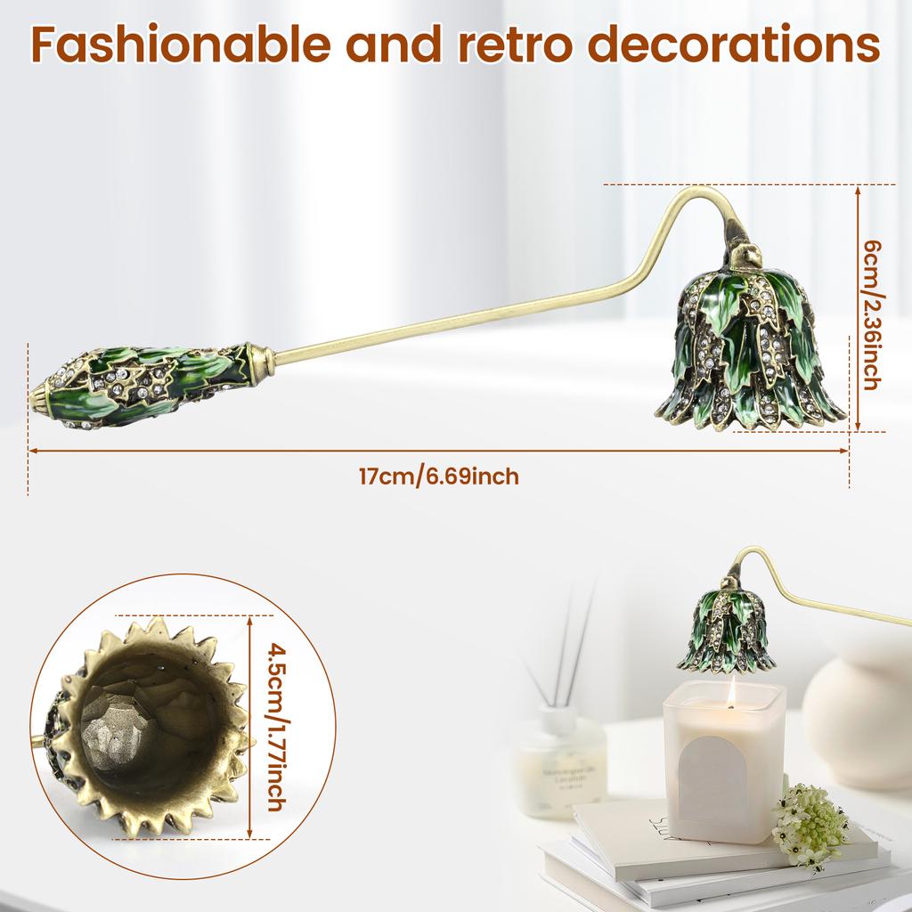 4 шт. Безопасный гаситель свечей с длинной ручкой, зеленый винтажный металлический стопор для свечей для любителей свечей, подарки