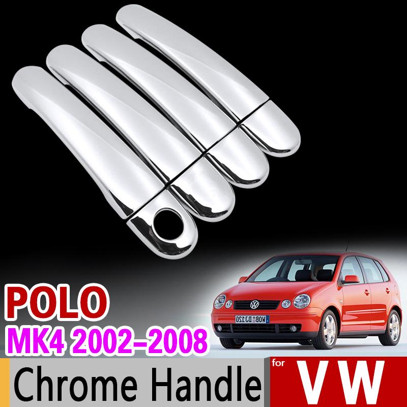 Для VW POLO MK4 2002-2008 9n 9n3 Хромированные накладки на ручки Комплект отделки Volkswagen 2005 2006 2007 GTI Автоаксессуары Наклейки Автостайлинг