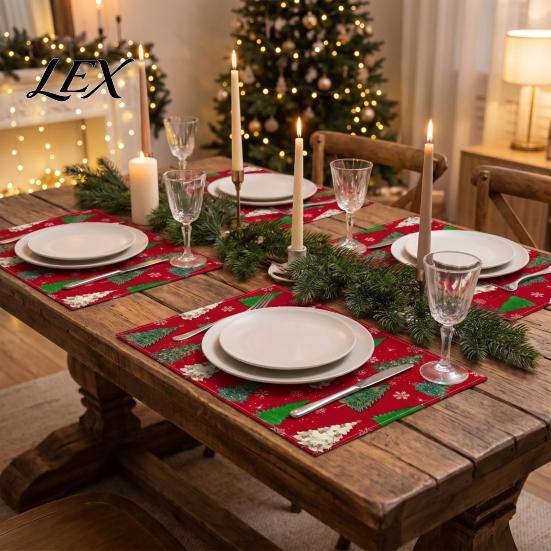 Dining Table Placemats 4Pcs Christmas Linen Placemat Set, Cartoon Snowman Gingerbread Gnome Protection Accessories Mat, Heat Resistant Place