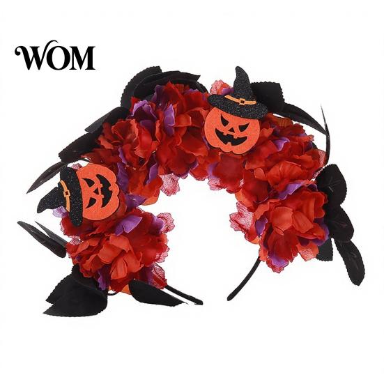 Pumpkin Witch Headband Halloween Floral Headband, Handmade 3D Shape Widened Fit Photogenic For Women Hair Hoop, Non-Slip with Decoration