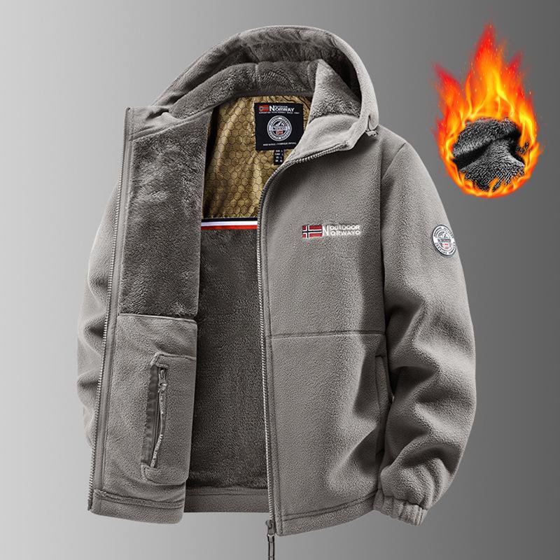 Мужская норвежская куртка из флиса Шерпа, двусторонняя, в стиле business casual, для активного отдыха, с теплым велюром, осенне-зимний стиль, больших размеров.