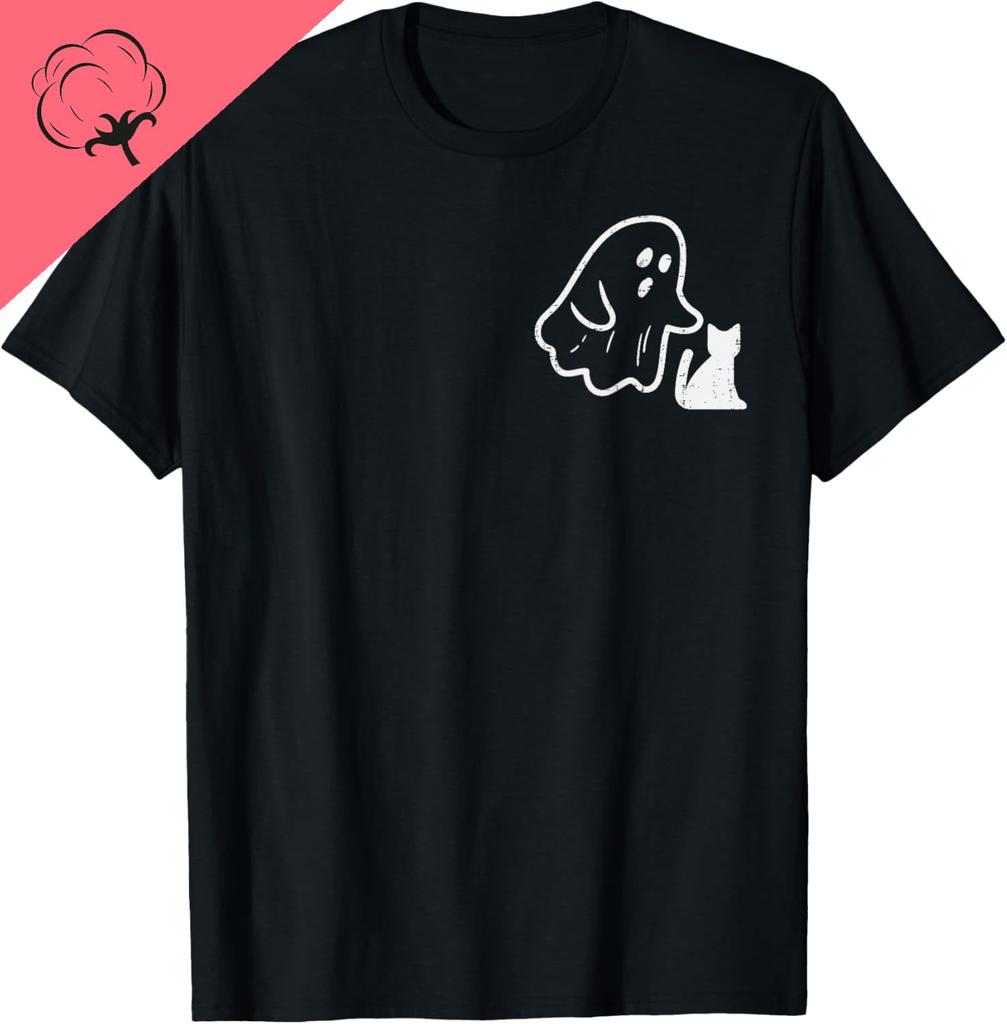 Ghost Cat Pocket Funny Halloween Costume Unisex Women Kids TShirt Casual Streetwear Y2k Harajuku Cotton Summer Tops
