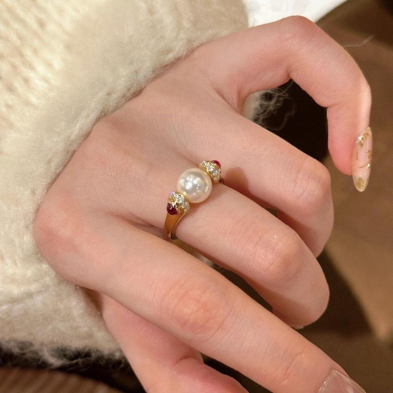 Классические винтажные рубиновые классические белые жемчужные кольца для женщин легкое роскошное очарование модное инкрустированное бриллиантовое кольцо свадебные украшения