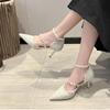 Fashion New Thin Heel Fabric Face Hollow Pearl High Heel Shoes Female Sexy Daily Spring/Summer Commuter Work Shoes Single Sandals Female