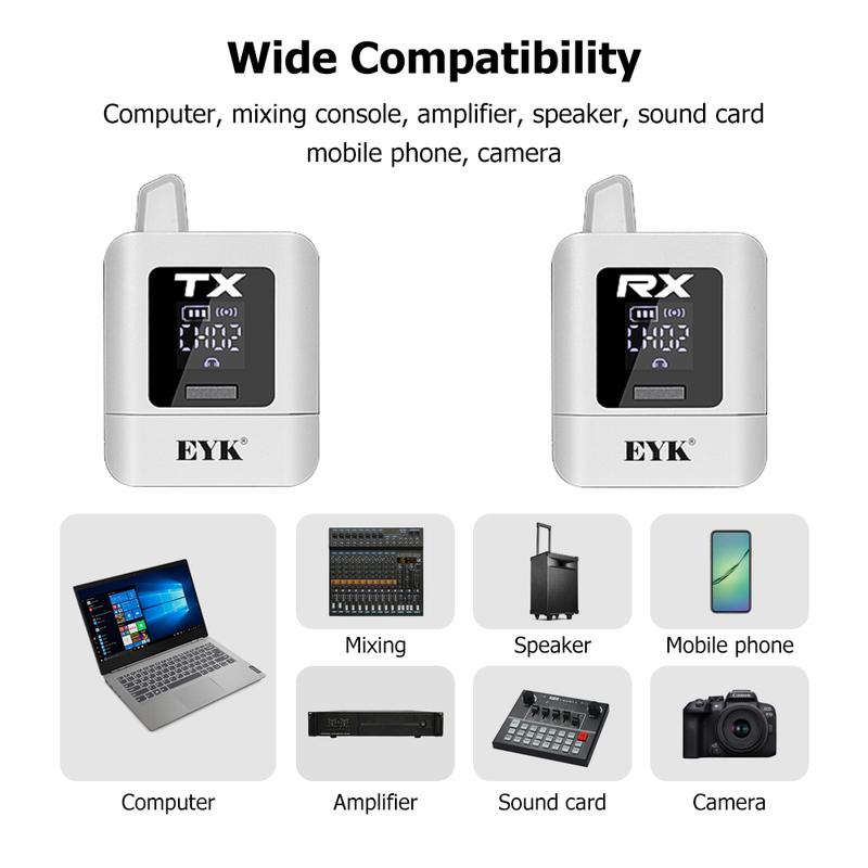 EYK Stereo 2.4G Wireless In-Ear Monitor System Adjustable Frequency Portable Rechargeable White Monitoring for Recording Studio