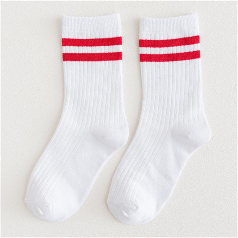 Socks Women's Autumn and Winter Japanese Style Pile Socks Solid Color Mid-tube College Style Parallel Bars Trend Retro Ladies Striped Socks