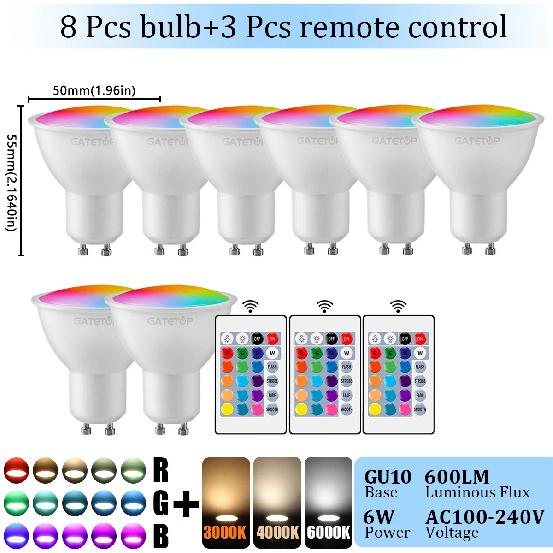 1-10 шт. RGB GU10 Светодиодный спот-лампа 24-клавишный пульт ДУ Диммируемый 6 В AC220V 110V Разноцветная смена для спальни Гостиной