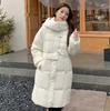 Пуховик женский с угловой пряжкой, длинный выше колена, 2024, зима, новый, с капюшоном, утолщенный белый утиный пух, теплая куртка, большой размер