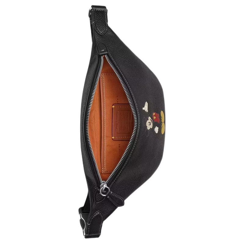 COACH Disney joint model Charter 32 zipper closure cartoon print polished pebbled leather waist bag large size unisex couple style black