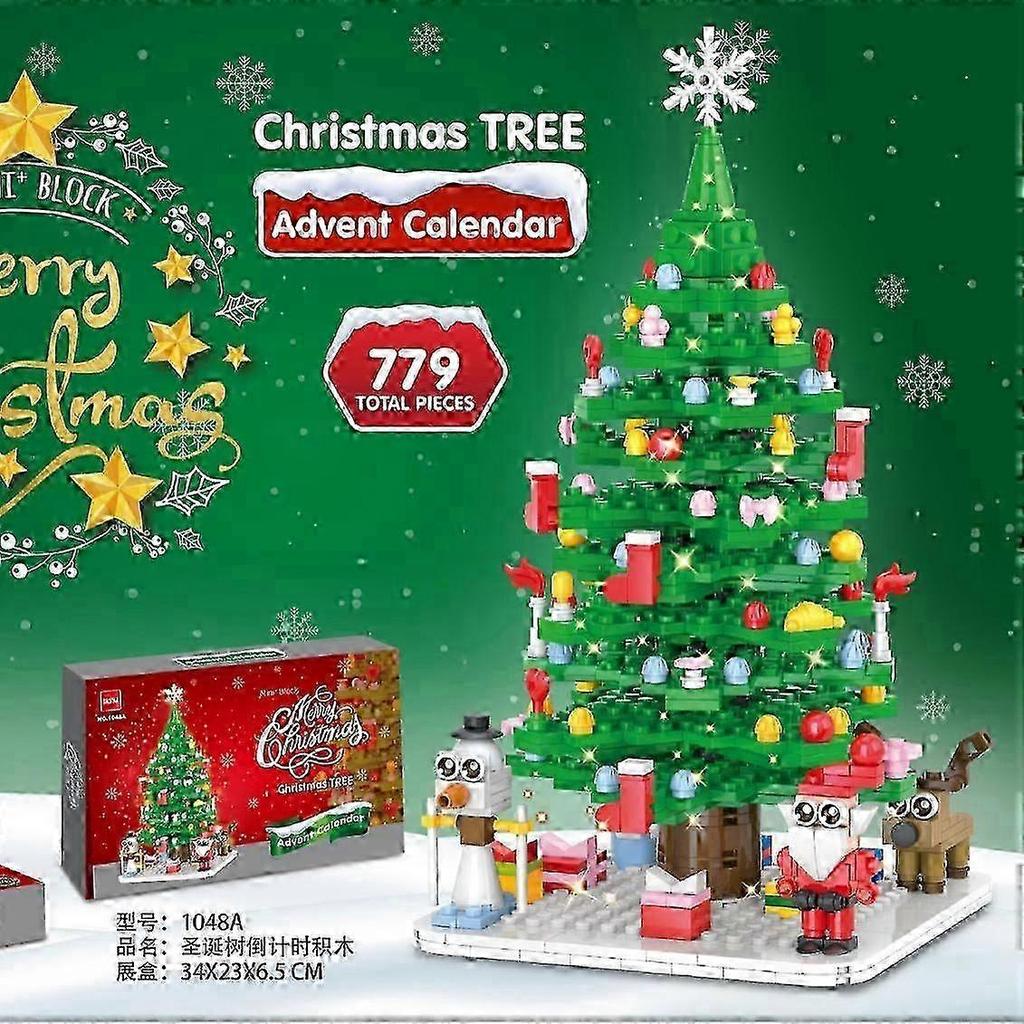Advent Calendar 2024 Christmas Tree Building Toy Set with LED Light Christmas Countdown Calendar Kids Adult Creative Gifts