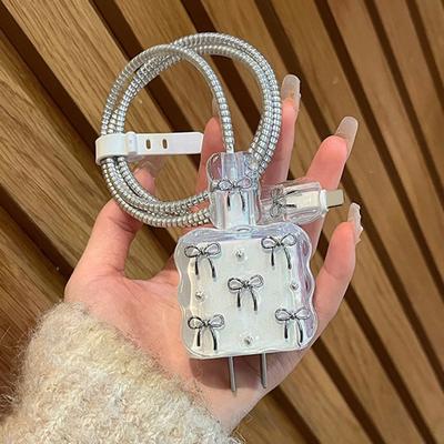 Защитный чехол для iPhone 20 Вт USB-C Мультяшный бантик Адаптер питания Зарядный кабель 3D Защитный для зарядного устройства