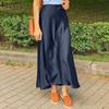 Women Fashion Side Zipper Satin Skirts Summer Loose Casual Long Skirts
