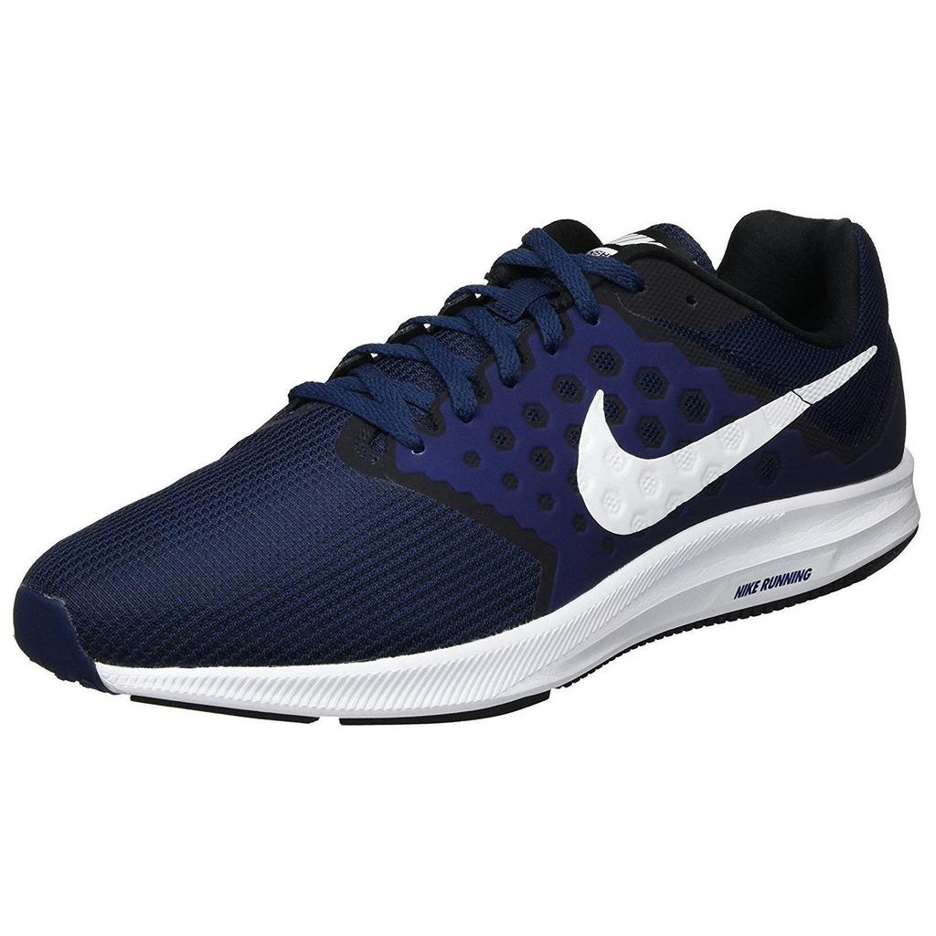Nike Кроссовки мужские повседневные для бега Downshifter 7 с легкой амортизацией, нескользящей подошвой, прочные, низкие, темно-синие 852459-400