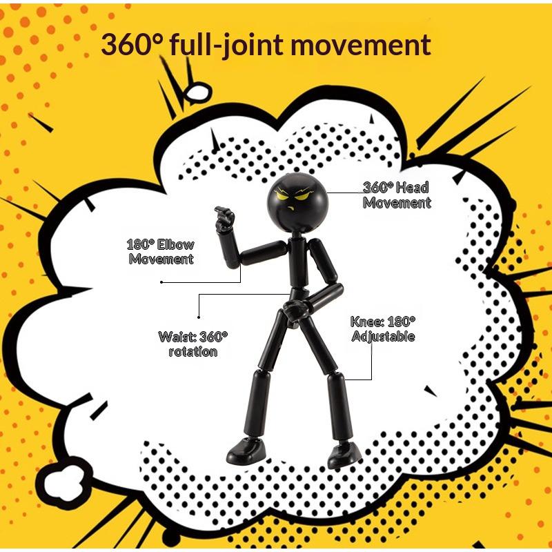 Cute Stickman Fighter Toy Joint Movable Doll Figurine Stress Relieving Small Toy Trendy Toy Ornament Home Decoration