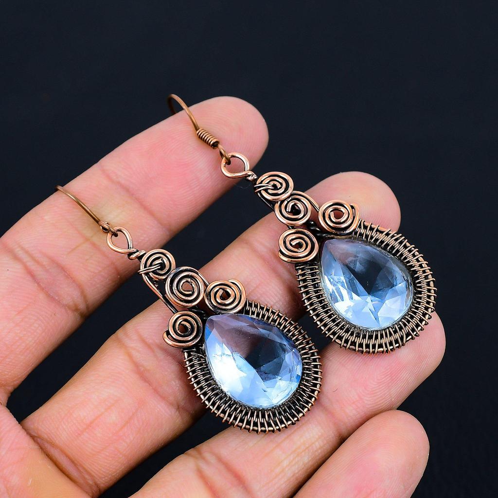 Beautiful Tanzanite Gemstone Handmade Pure Copper Wire Wrapped Earrings Jewelry