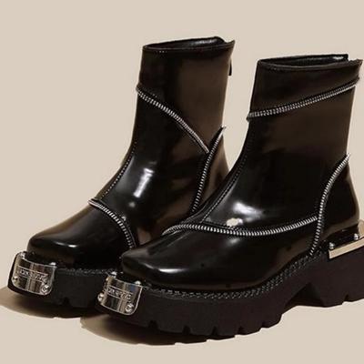 Зимние новые круглые носки квадратный каблук темперамент короткие сапоги толстая подошва увеличенная высота плюс бархат теплые удобные модные сапоги