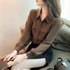 2024 Autumn Ladies' Coffee Color Polo Collar Long Sleeve Shirt
