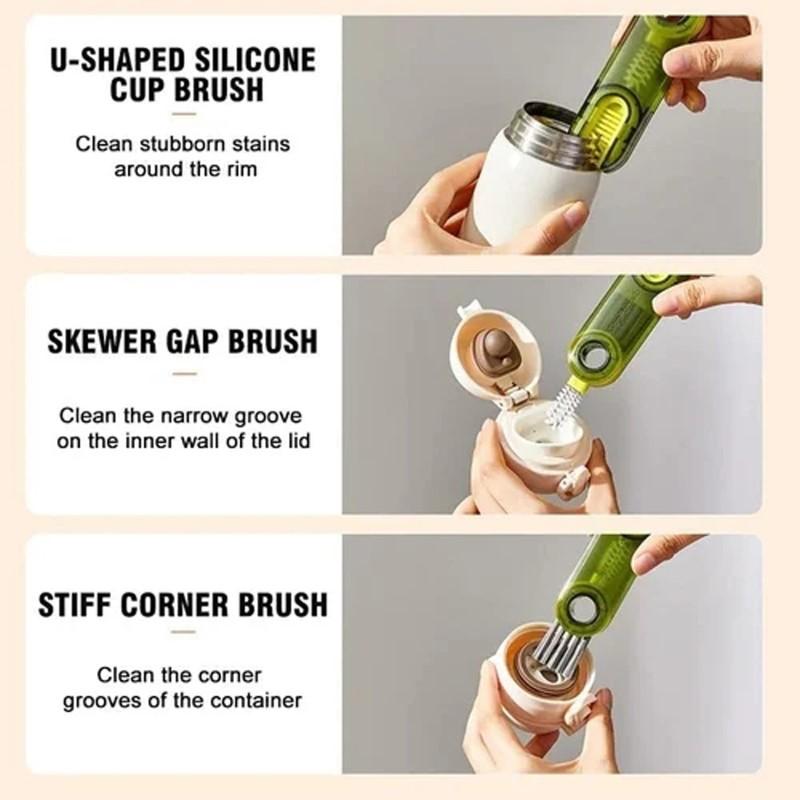 Multifunctional 3 In 1 Bottle Gap Cleaner Brush U-Shaped Cup Mouth Brush Feeding Bottle Cleaning Brush Household Kitchen Cleaner