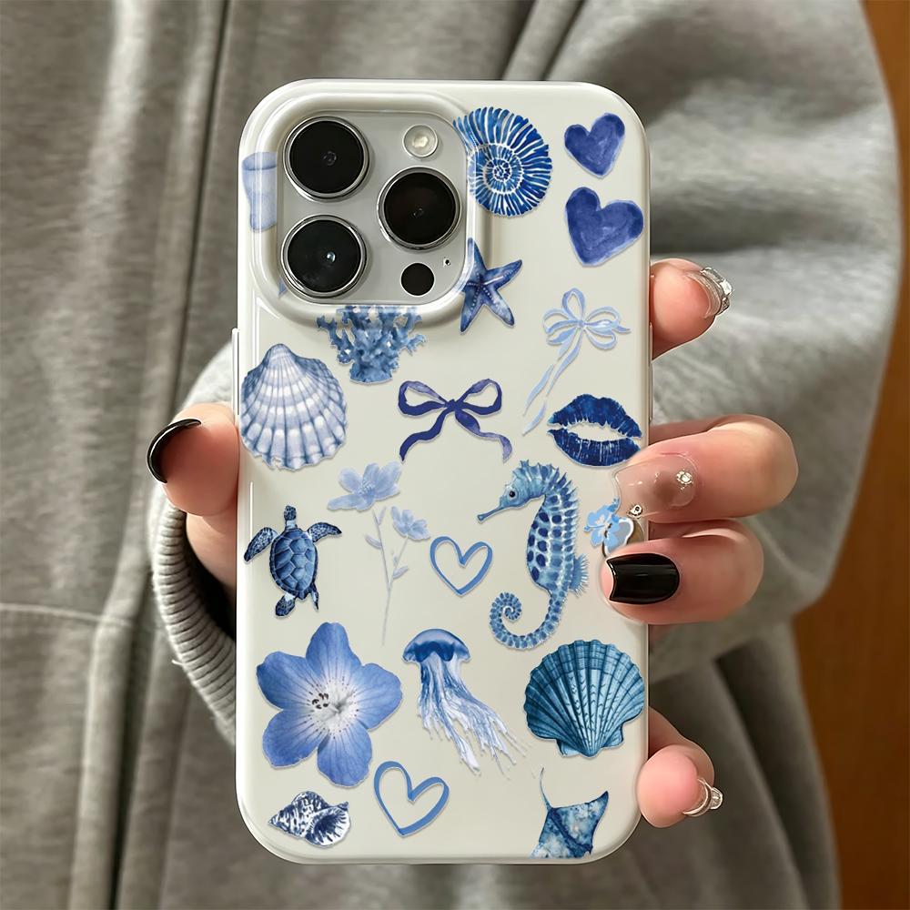 Летний чехол для телефона с рисунком морских существ синего цвета Для iPhone 17 16 15 14 13 12 11 Pro Max  16 Plus 17 Air Эстетичная крышка для телефона