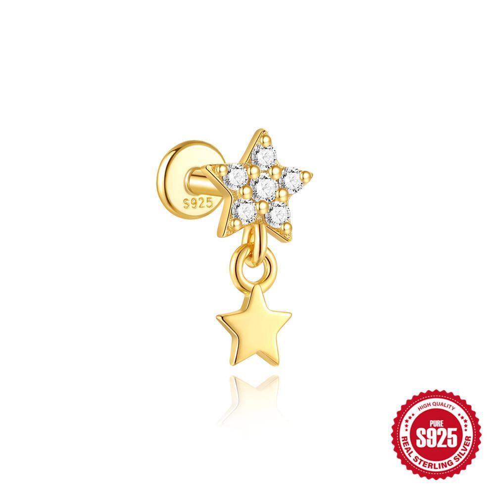 Серьги-пирсинг из стерлингового серебра S925 для повседневного ношения, спираль в хрящ, с четырьмя звездами, цветная, цветок, бриллиант, 2026