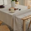 Cotton Linen Tablecloth Solid Color Tassel Dustproof Table Cover For Kitchen Dining Party Farmhouse Tabletop Decor Accessories