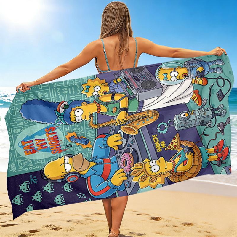 1Pc Simpsons Space Party Beach Towel, Quick Dry, Multi-Use for Beach Pool Gym Yoga Home Travel, Christmas, Halloween, Xmas Gift S884