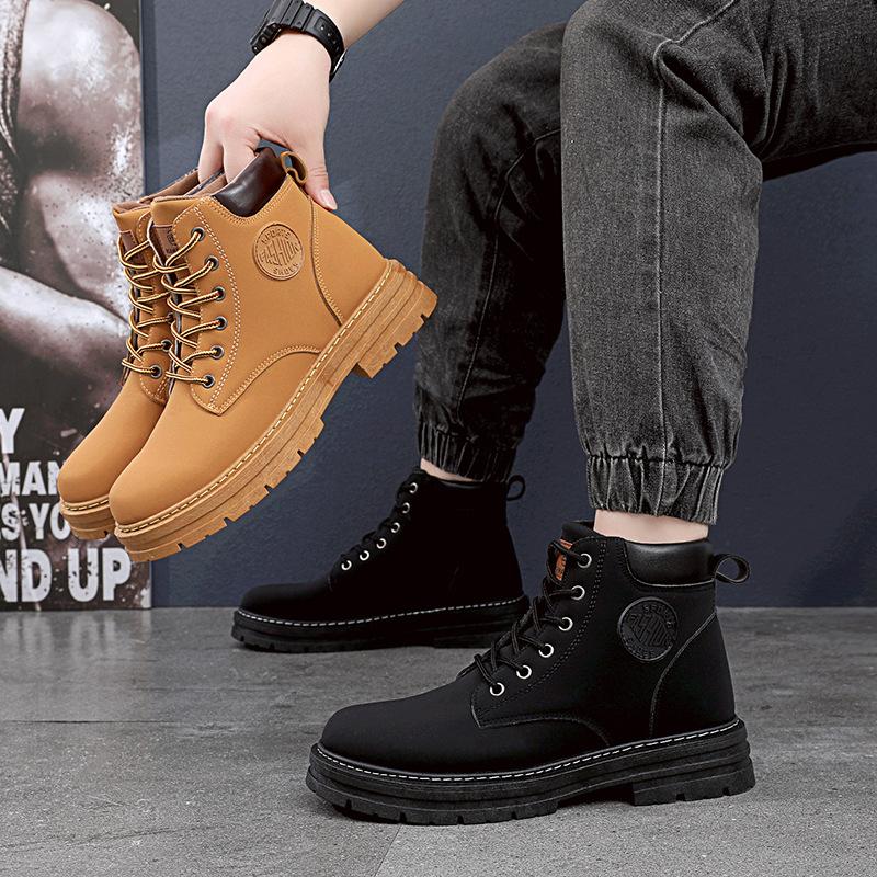 Autumn High Top Men's Leather Boots Classic Fashion Durable Waterproof High Top Boots Soft Sole Anti Slip Yellow Ankle Boots