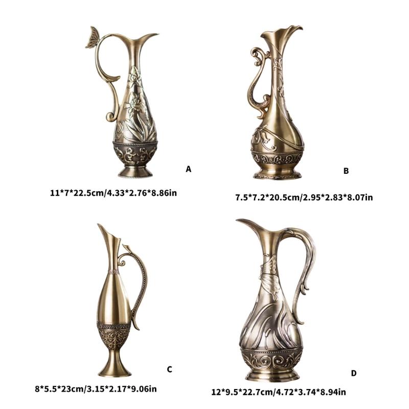 Текстурированные Геометрические Винтажные Бронзовые Металлические Вазы для Настольных Композиций в Гостиной, Контейнер для Цветочных Композиций