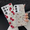 Чехол для телефона с перьями и узором вишни для Samsung S25 Ultra S24 FE S23 A56 A36 A16 A55 с мягким краем, тонкий, ударопрочный, блестящий, жесткий чехол-бампер из ПК