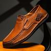 Hand Sewn Men's Shoes, Outdoor Casual Shoes, Flat Bottomed Leather Shoes, Low Top Plus Size Loafers