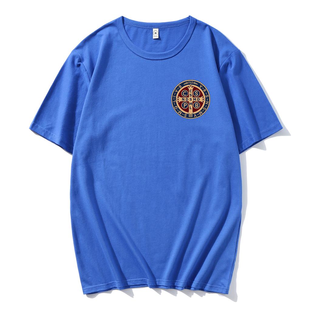 Футболка-пуловер с изображением католической медали Святого Бенедикта, мужская и женская повседневная хлопковая футболка с принтом, винтажная футболка Harajuku Oversize