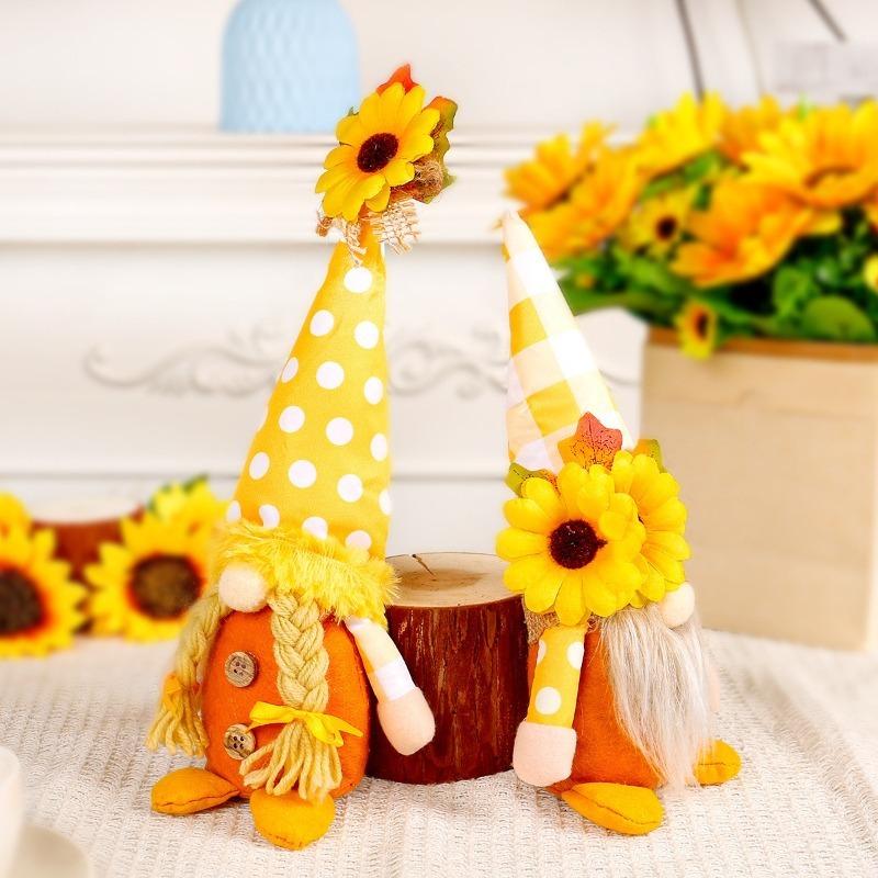 1Pcs Sunflower Couple Rudolf Doll Standing Decor Faceless Figure Autumn Ornament Family Atmosphere Ornament Cute