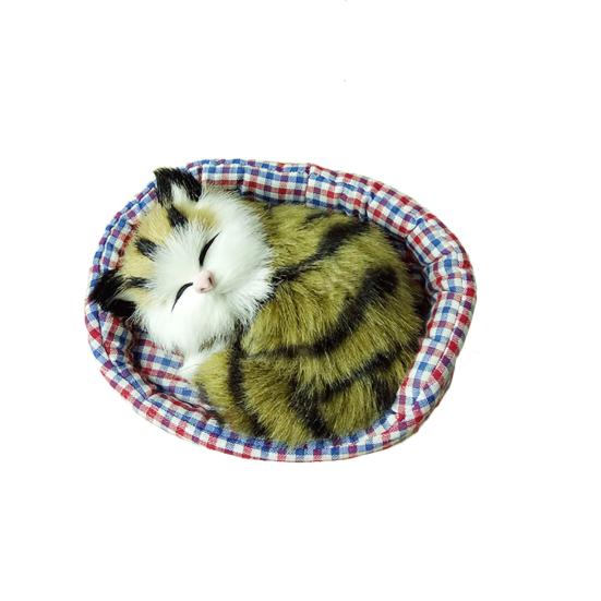 Cute Simulation Sounding Sleeping Cat Plush Mat Toy with Nest Kid Children Gift