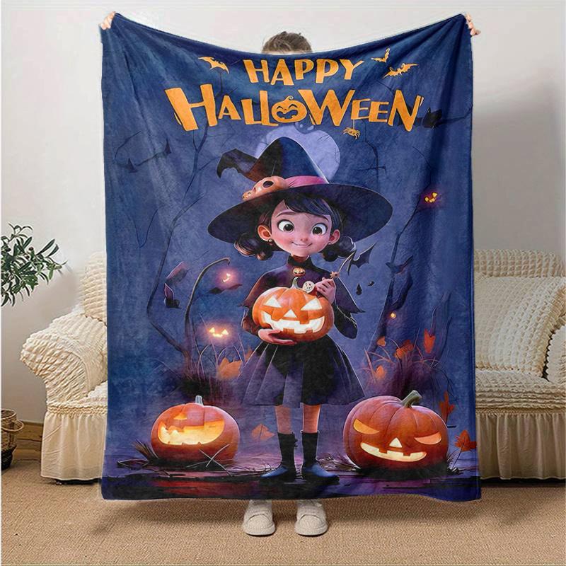 1pc Witch Moon Halloween Pumpkin Blanket Soft Throw for Room Decor, Perfect Gift Idea, Living Room, Travel, Camping, Car Blankets