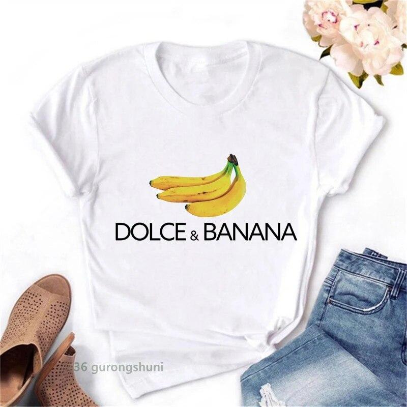Dolce Banana Anime Printed T Shirts Womens Creativity Breathable Tshirts Fashion O-Neck Shirts Cartoons Brand Female Tops