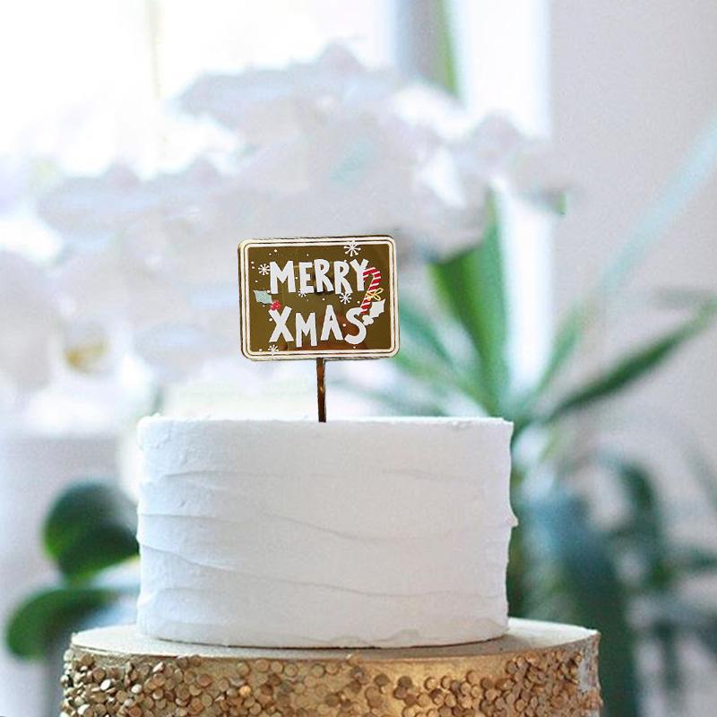 1PC Xmas Theme Acrylic Cake Toppers Color Santa Claus Christmas Cake Decor Acrylic Flags New Year