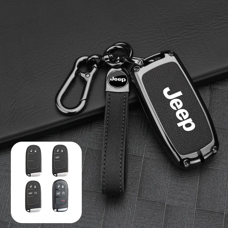 Zinc Alloy Leather Car Key Case for Jeep Grand Cherokee WK2 Wrangler JK Commander Renegade Compass Auto Accessories