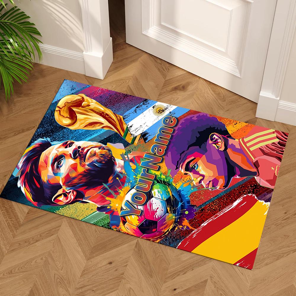 Messi Customize Your Name Floor Mat Perfect for Living Rooms Bedrooms Dining Room Entryway Anti-slip Rug Anime Office Decor Spiritual Gift