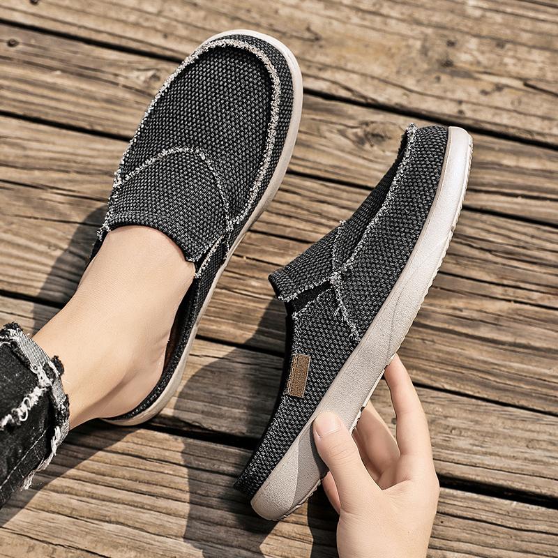 Мужские сандалии цвета хаки, тапочки без застежек, повседневная парусиновая обувь, летняя тканевая обувь больших размеров, легкая