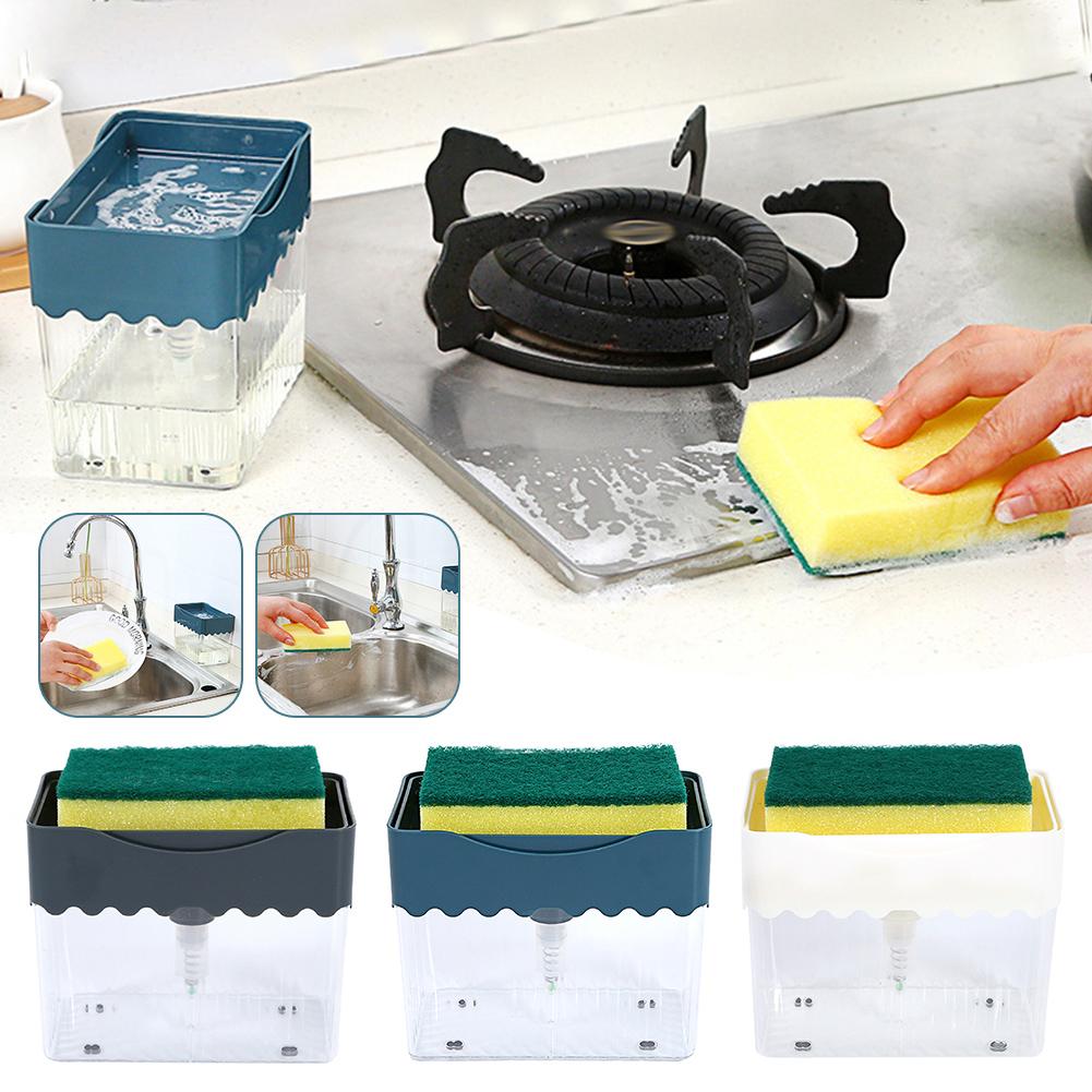 Диспенсер для жидкого мыла прессового типа с держателем для губки, легко заполняемая коробка для жидкого мыла для столешницы
