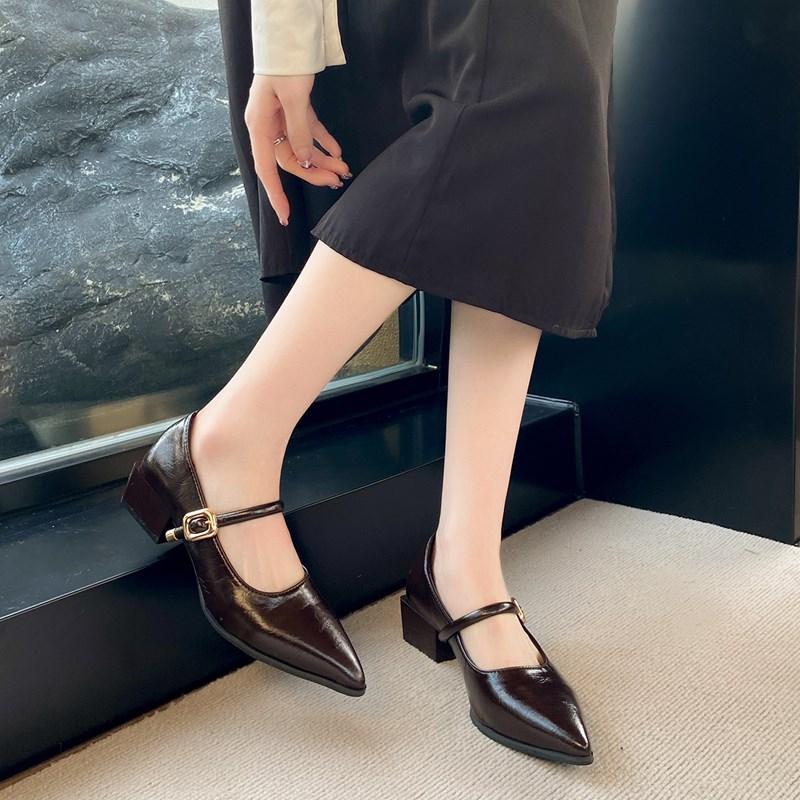 Fashion 2025 Solid Color Classic Pointy Low-cut Shoes Women's Spring Autumn Plus Size Fashion Retro Shallow-mouthed Mary Jane High Heels