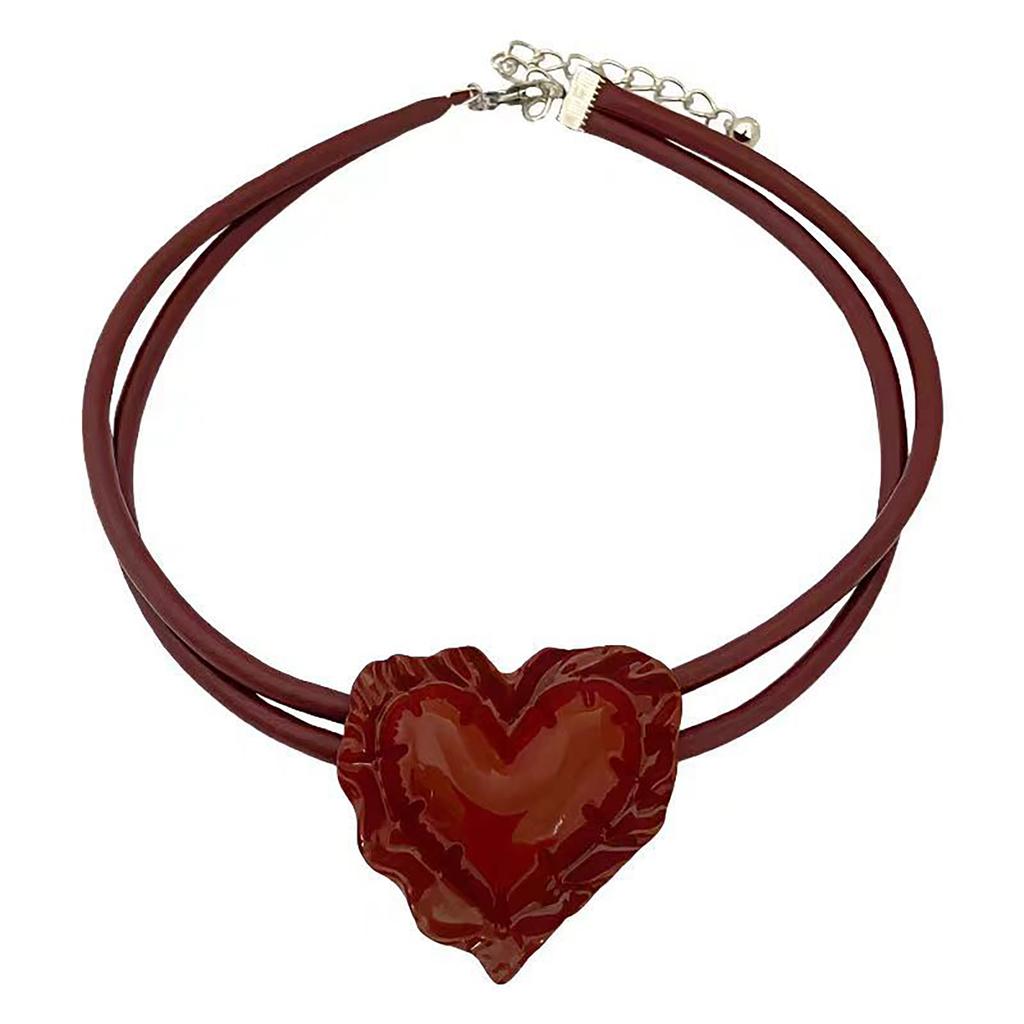 Элегантное ожерелье с кулоном в виде сердца из ПУ кожи, ручной работы, чокер, регулируемая длина, цепочка для ключиц, украшение для женщин, девушек
