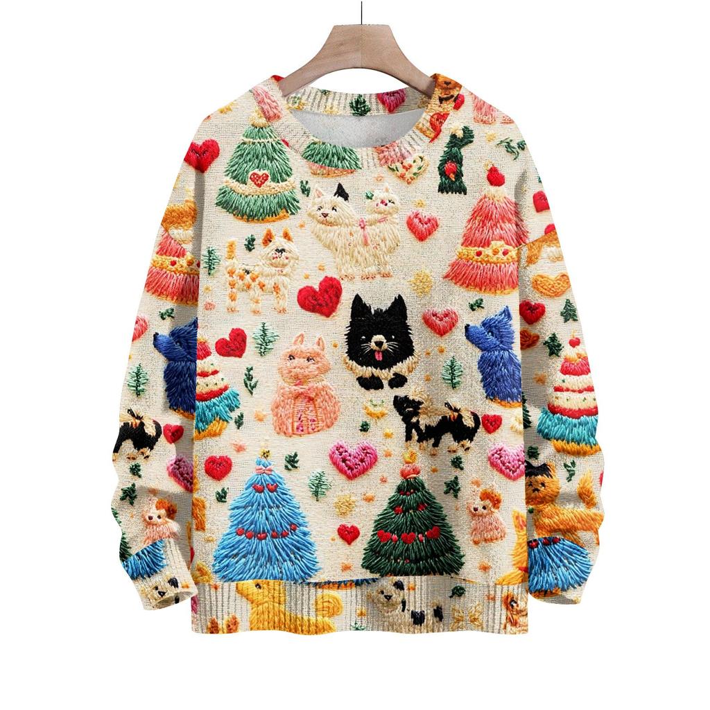 Детский модный свитер с круглым вырезом и длинным рукавом для мальчиков и девочек, вязаный свитер с милым принтом