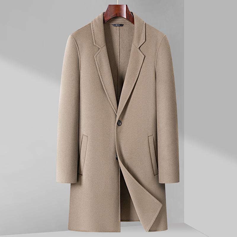 Simple Autumn and Winter Men's Double-sided Woolen Coat Medium and Long Suit Collar Hand-sewn Woolen Coat Coat